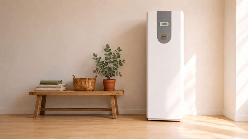 TEC QRS07 binnenunit warmtepomp met geïntegreerd warmwater in Nederlandse bijkeuken